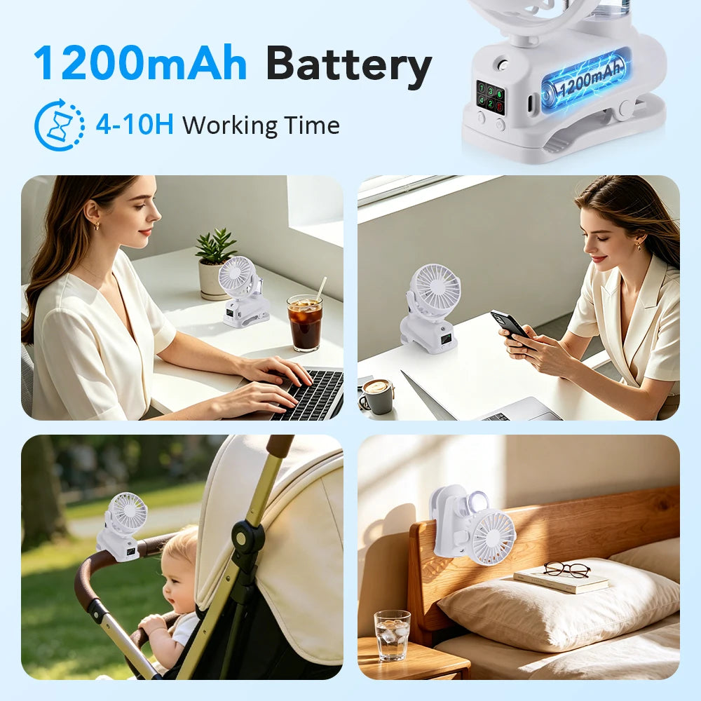 USB Desk Fan 4 Speed Adjustable Clip-on Desktop Table Fan