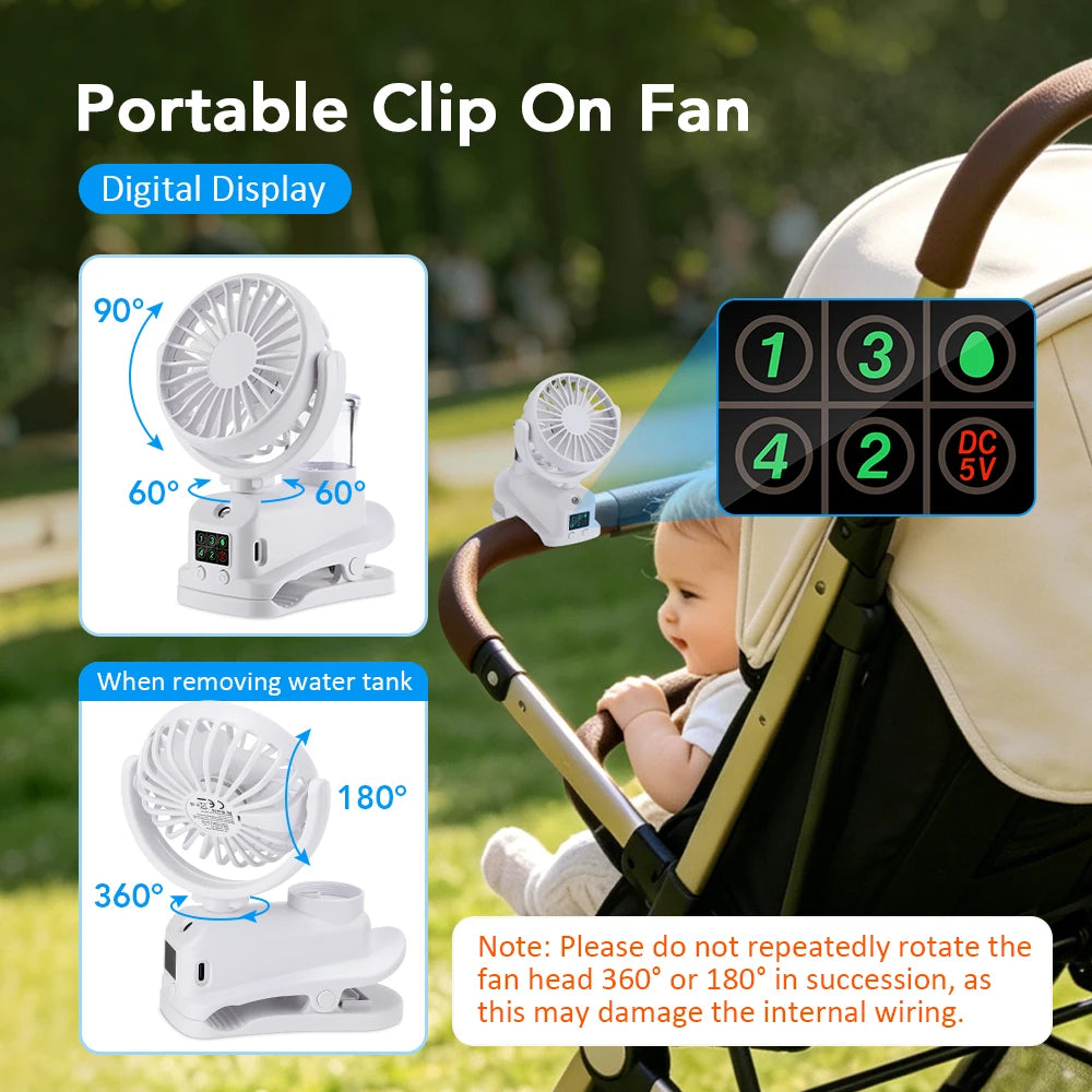 USB Desk Fan 4 Speed Adjustable Clip-on Desktop Table Fan