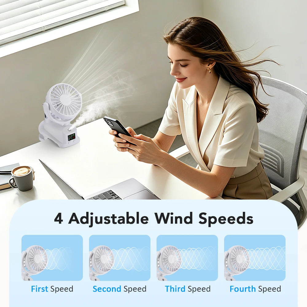 USB Desk Fan 4 Speed Adjustable Clip-on Desktop Table Fan